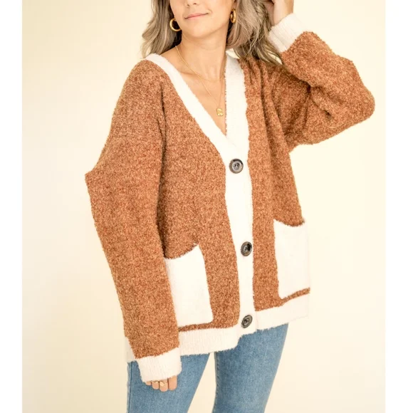 PINCH Chic Fuzzy Thick Camel Cardigan - Picture 5 of 8